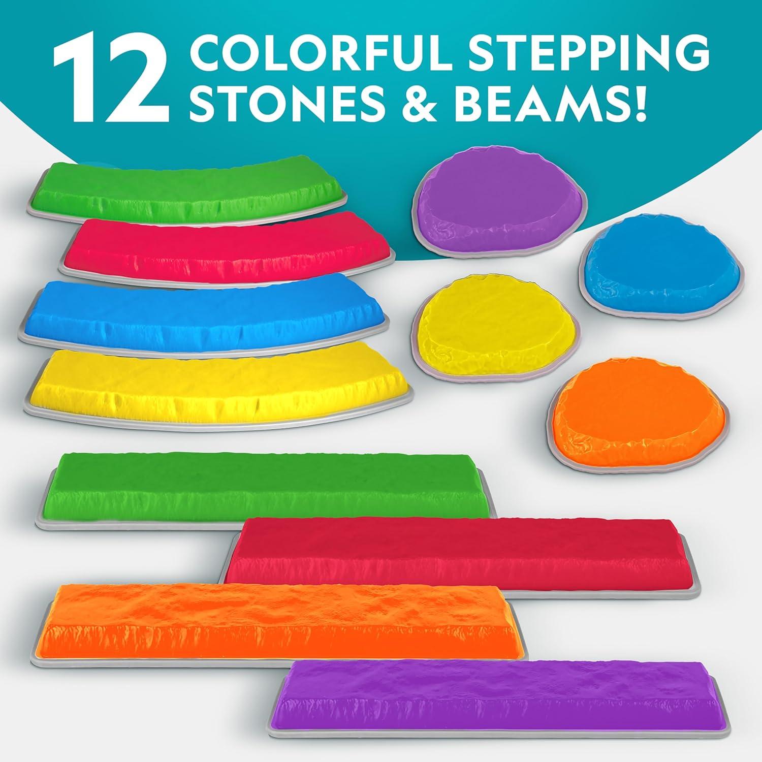 NATIONAL GEOGRAPHIC Stepping Stones for Kids – 6 Durable Non-Slip Stones Encourage Toddler Balance & Gross Motor Skills, Indoor & Outdoor Toys, Balance Stones, Obstacle Course (Amazon Exclusive)(12 Stepping Stones & Beams)