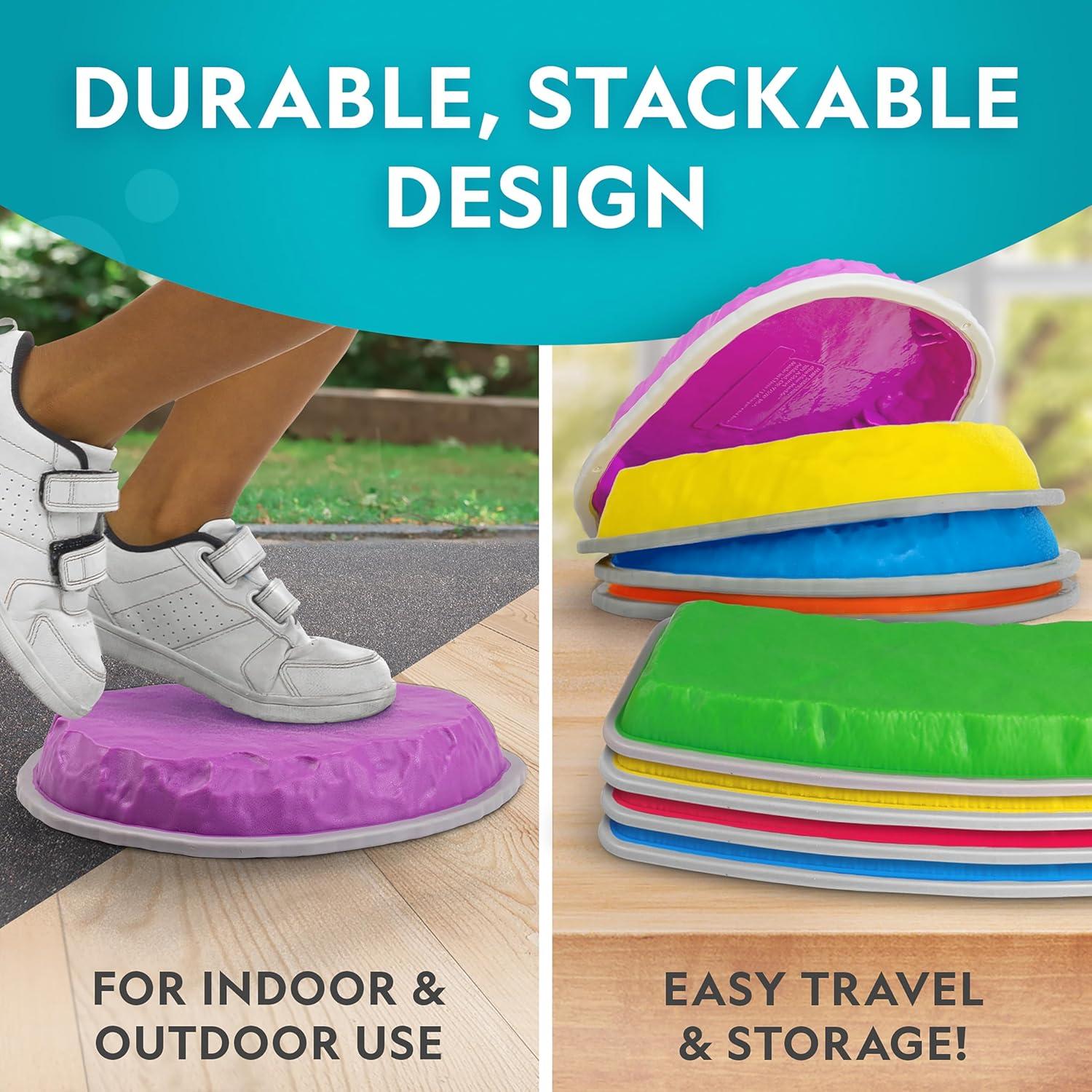 NATIONAL GEOGRAPHIC Stepping Stones for Kids – 6 Durable Non-Slip Stones Encourage Toddler Balance & Gross Motor Skills, Indoor & Outdoor Toys, Balance Stones, Obstacle Course (Amazon Exclusive)(12 Stepping Stones & Beams)