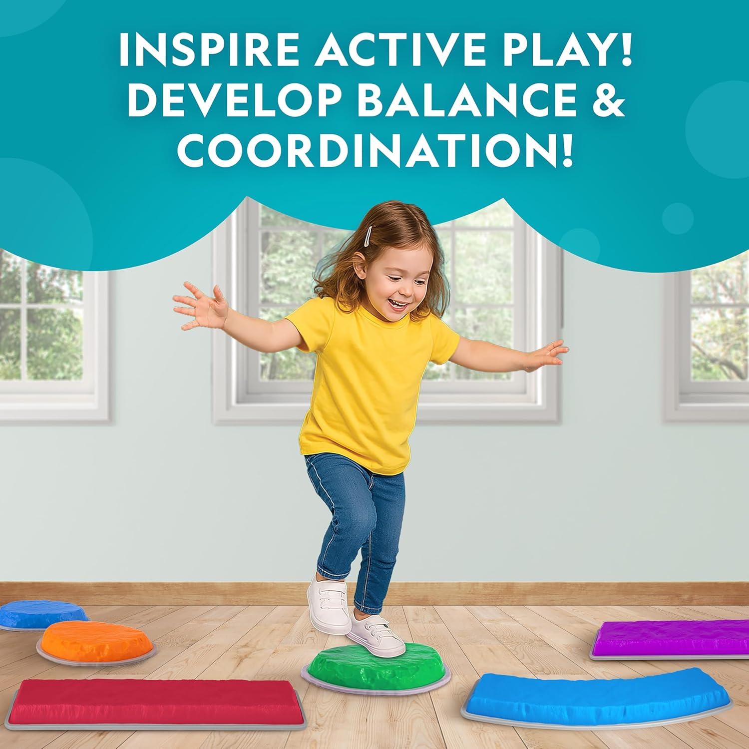 NATIONAL GEOGRAPHIC Stepping Stones for Kids – 6 Durable Non-Slip Stones Encourage Toddler Balance & Gross Motor Skills, Indoor & Outdoor Toys, Balance Stones, Obstacle Course (Amazon Exclusive)(12 Stepping Stones & Beams)