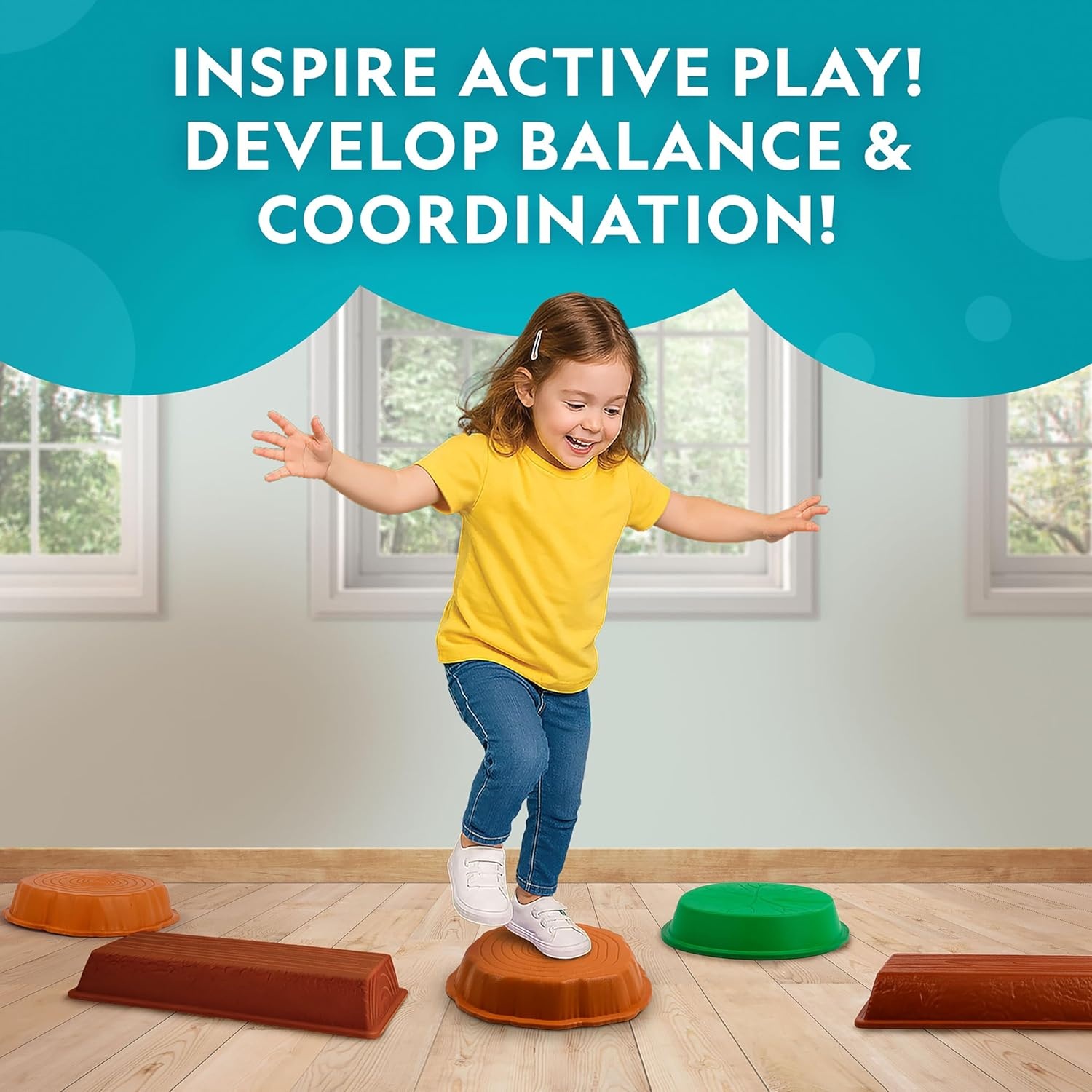 National Geographic Kids Logs ‘n Lily Pads Stepping Stones & Balance Beams(6 Stones & Beams)