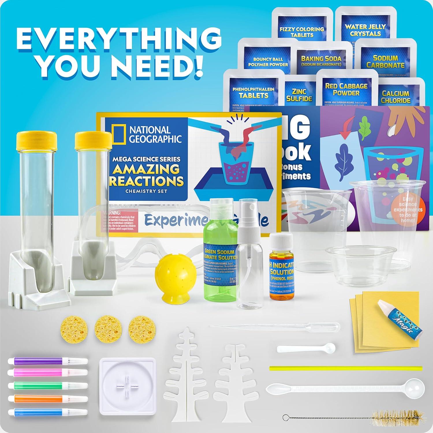 National Geographic Amazing Chemistry Set – Chemistry Kit with 100+ Science Experiments Including Crystal Growing and Reactions, Science Kit for Kids, STEM Gift for Boys and Girls (Amazon Exclusive)(Amazing Reactions)