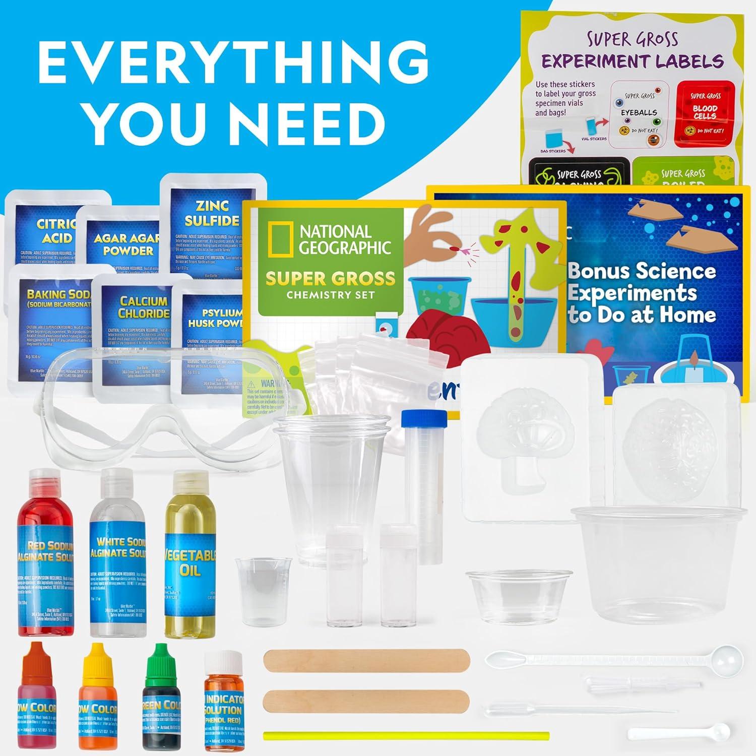 National Geographic Incredibly Gross Science Kit – 16 Disgusting Experiments with Bonus Guide, Yucky Slime Chemistry Set, Learning Toy, STEM Project for Boys and Girls, Birthday Gifts for Kids 8-12(45 Gross Experiments)