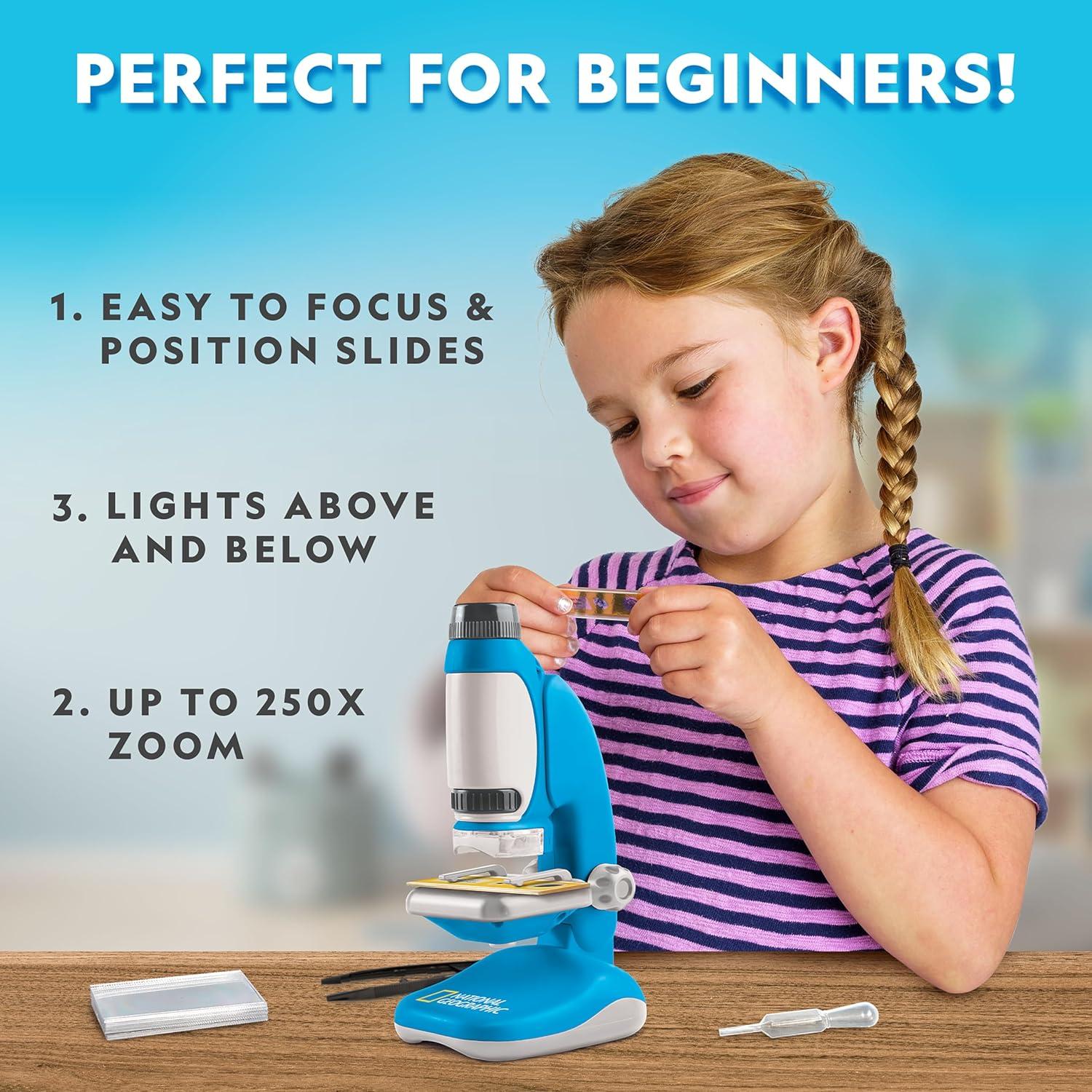 National Geographic Junior Microscope for Kids- Kit Includes Up to 250x Magnification Handheld Mini Attachment, 12 Slides, Lab Guide, Science Toy for Ages 6-12, STEM Project(Junior Microscope)