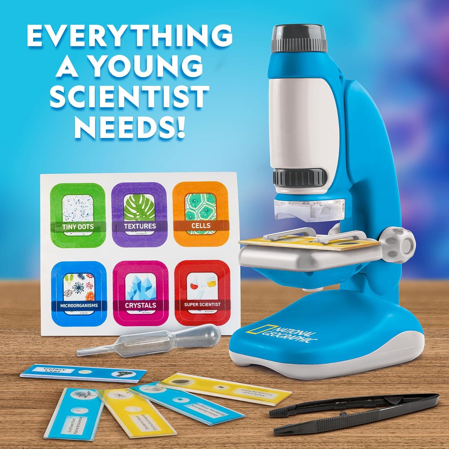 National Geographic Junior Microscope for Kids- Kit Includes Up to 250x Magnification Handheld Mini Attachment, 12 Slides, Lab Guide, Science Toy for Ages 6-12, STEM Project(Junior Microscope)