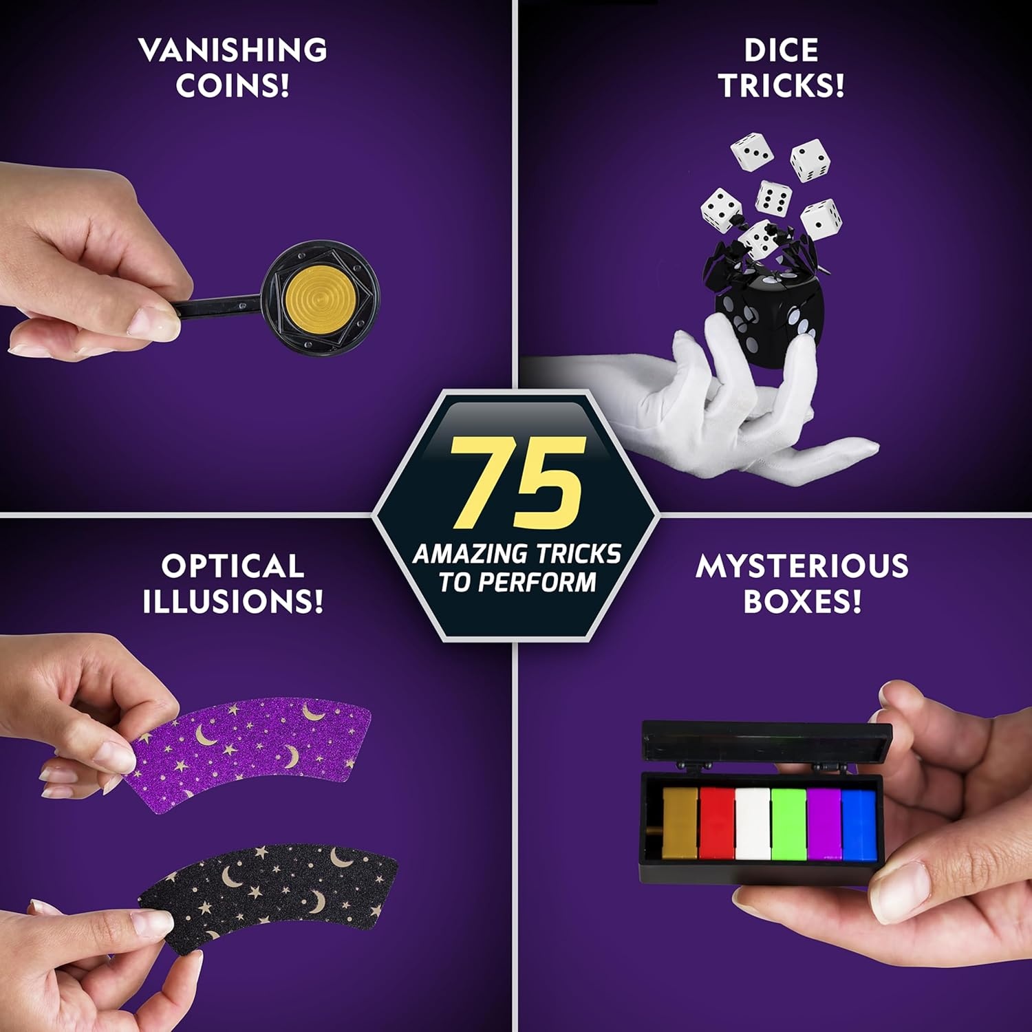 National Geographic Epic Magic Kit with 175+ Tricks for Kids 8-12 | 75+ Illusions, 100+ Science Experiments, 75+ Video Lessons from a Professional Magician, STEM Activities, Birthday Gift(75 Magic Tricks)