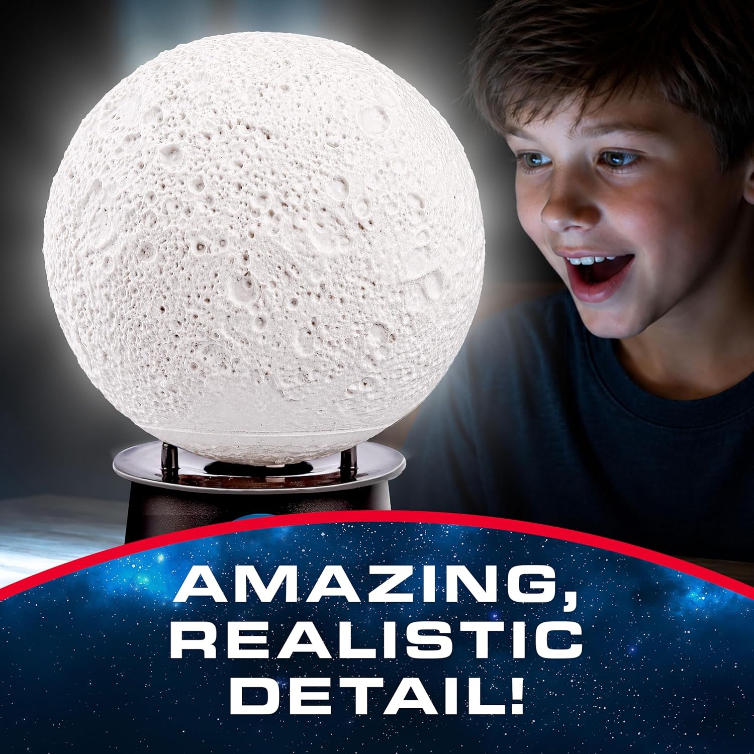 NASA Paint Your Own Moon Lamp with 7 Color Changing Modes for Kids | Touch Control, 7 Color Modes, 8 Paints, 2 Brushes, USB-C Power, Moon Stand, DIY Night Light, Space Room Decor
