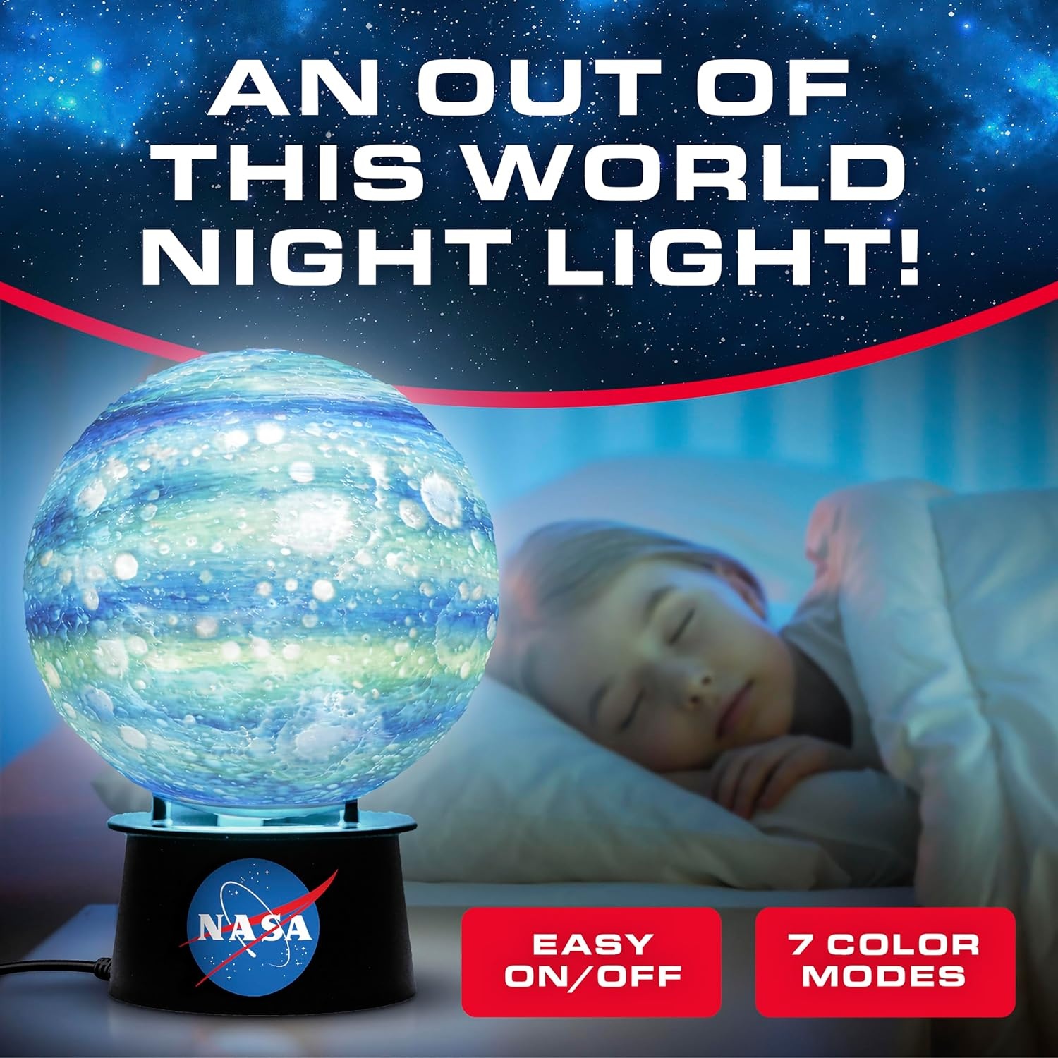 NASA Paint Your Own Moon Lamp with 7 Color Changing Modes for Kids | Touch Control, 7 Color Modes, 8 Paints, 2 Brushes, USB-C Power, Moon Stand, DIY Night Light, Space Room Decor