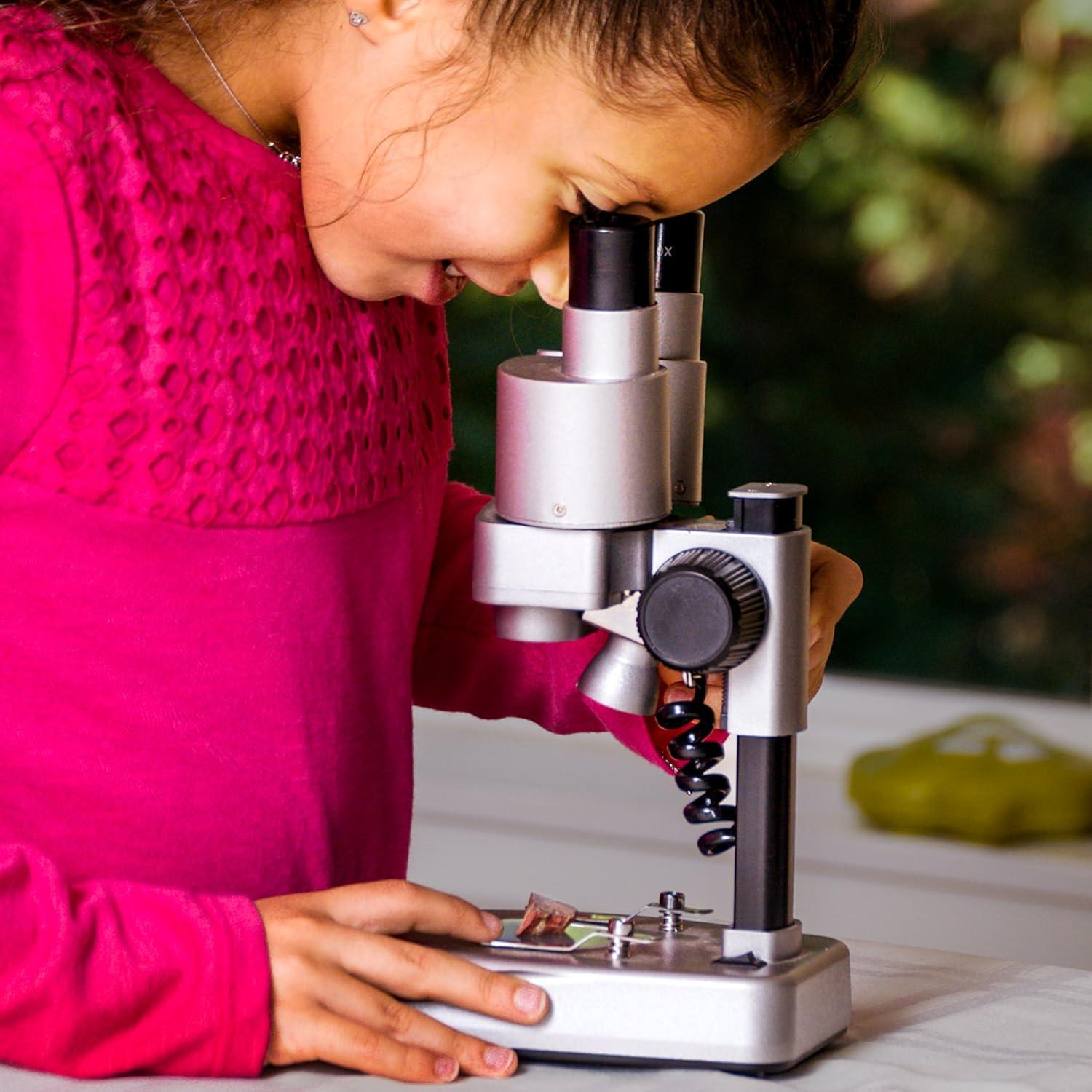 National Geographic Dual LED Kids Microscope – 50+ pc Science Kit with 10 Prepared Slides & 10 DIY Blank Slides, Biology Experiment Activity, Microscope Kit for Kids 8-12 (Amazon Exclusive)(Student Microscope Kit)