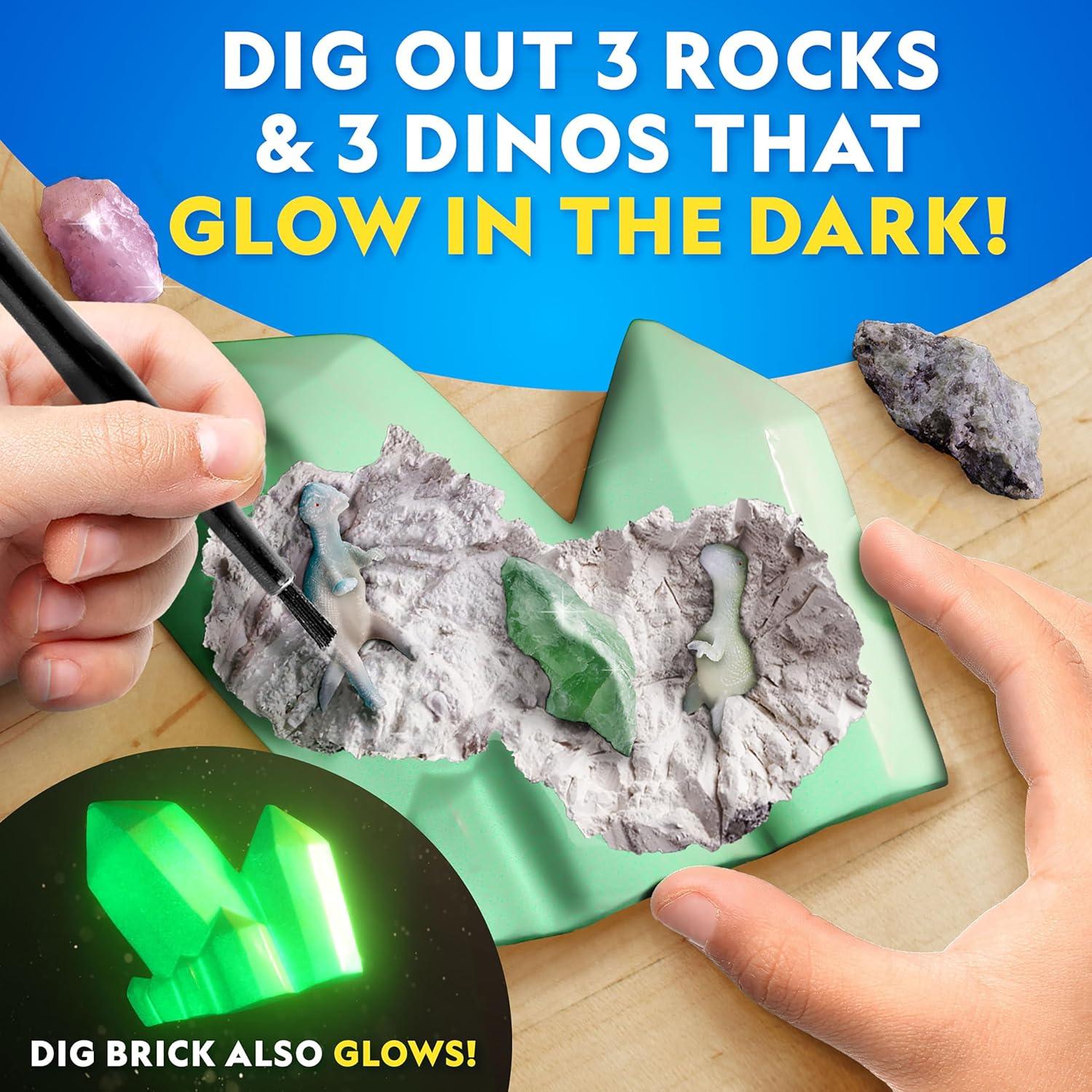 National Geographic Glow in The Dark Dig Kit – Excavate 6 Glow in The Dark Rocks & Dinosaurs from a Glowing Brick, Rock Collection, Science Kits for Kids, Rock Kit for Kids, STEM Kits, Dinosaur Toys