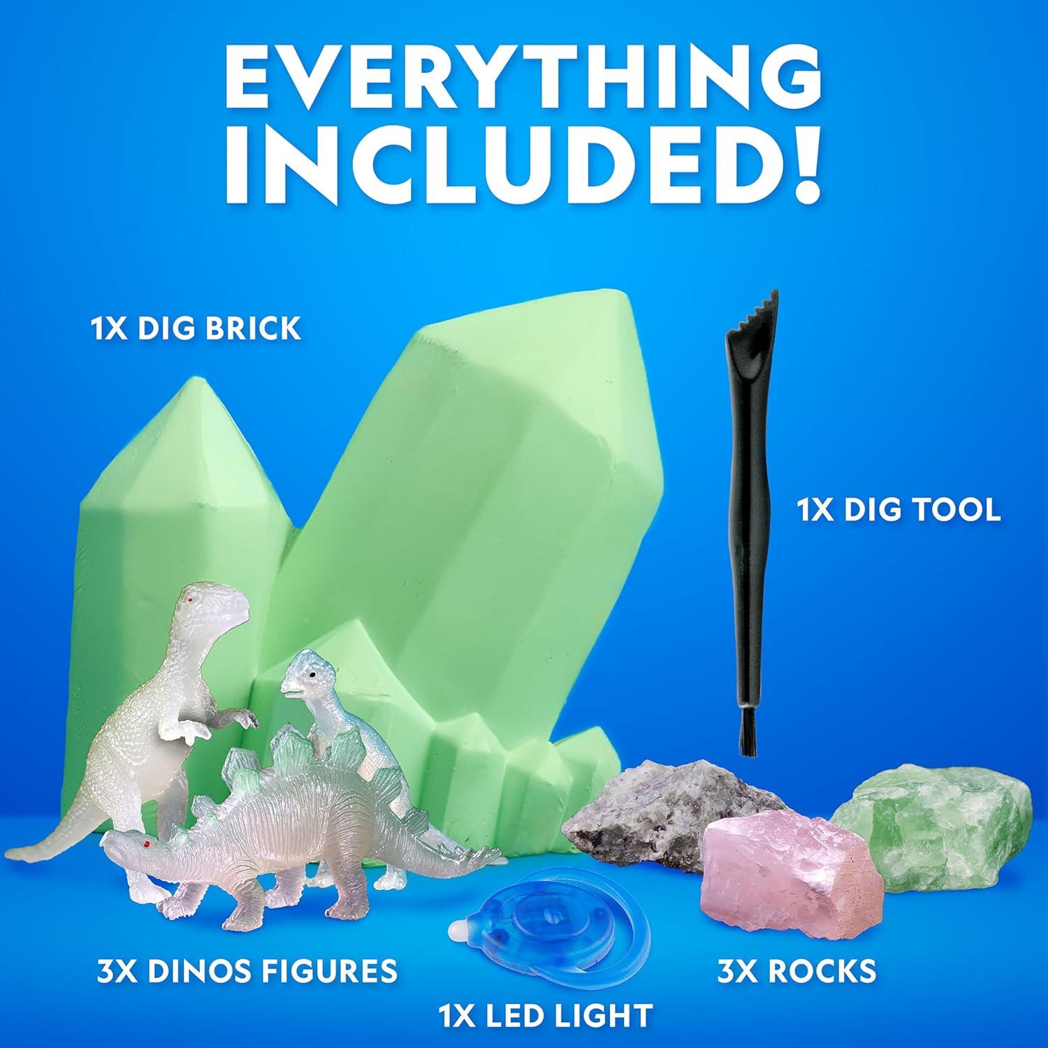National Geographic Glow in The Dark Dig Kit – Excavate 6 Glow in The Dark Rocks & Dinosaurs from a Glowing Brick, Rock Collection, Science Kits for Kids, Rock Kit for Kids, STEM Kits, Dinosaur Toys