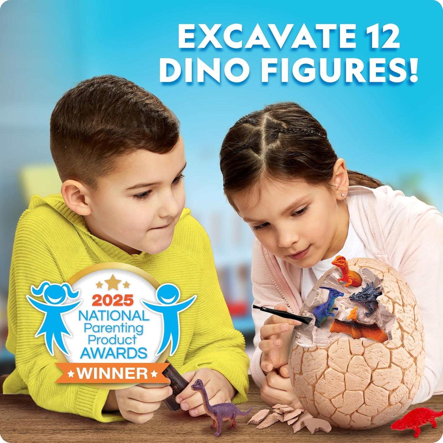 NATIONAL GEOGRAPHIC Jumbo Dinosaur Egg Dig Kit – Dig Out 12 Dino Figures & Replica T. Rex Tooth from Giant 6″ Egg, Dino Egg, Jumbo Egg, Dinosaur Egg Toys, Educational Science Kits(Jumbo Dino Egg Dig Brick)