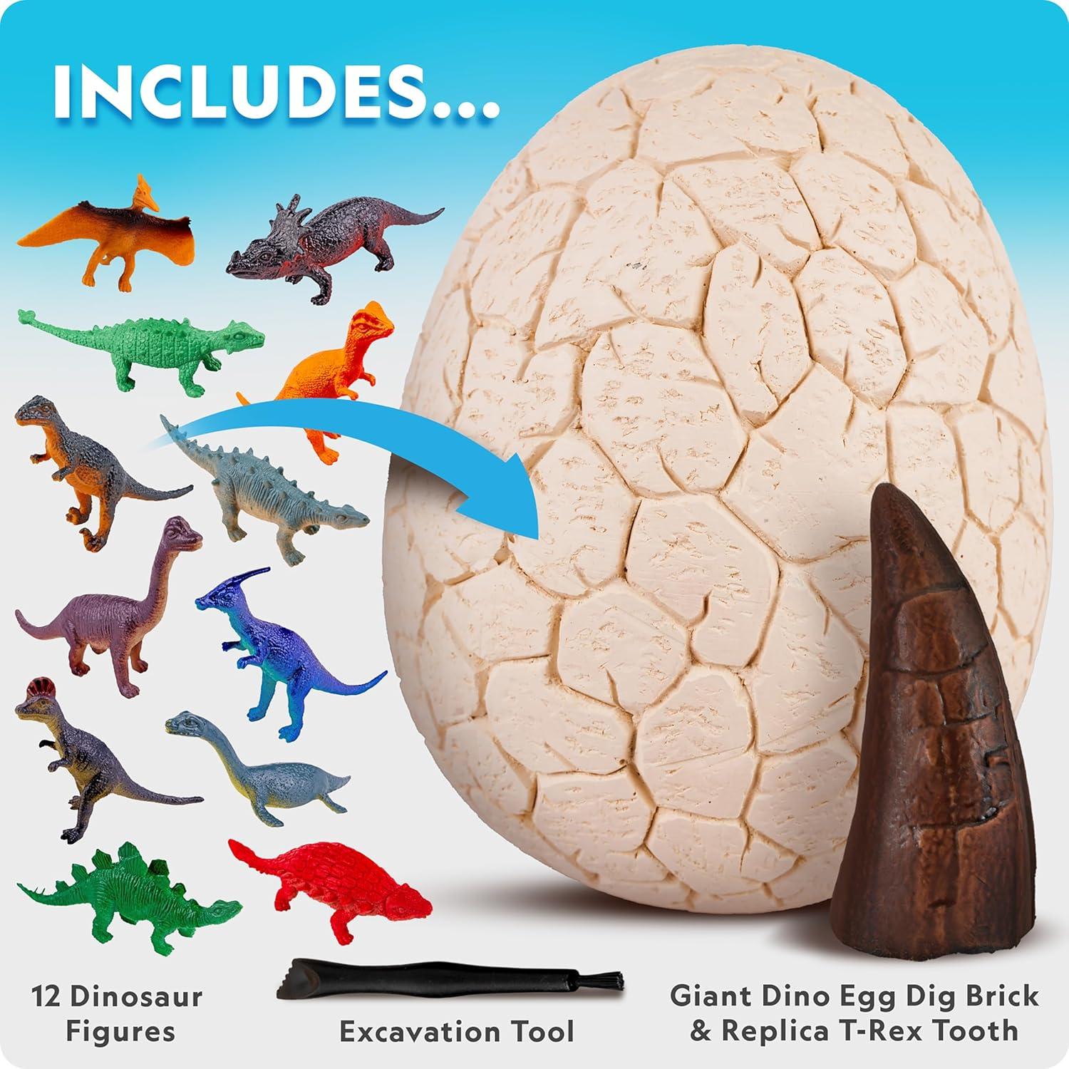 NATIONAL GEOGRAPHIC Jumbo Dinosaur Egg Dig Kit – Dig Out 12 Dino Figures & Replica T. Rex Tooth from Giant 6″ Egg, Dino Egg, Jumbo Egg, Dinosaur Egg Toys, Educational Science Kits(Jumbo Dino Egg Dig Brick)