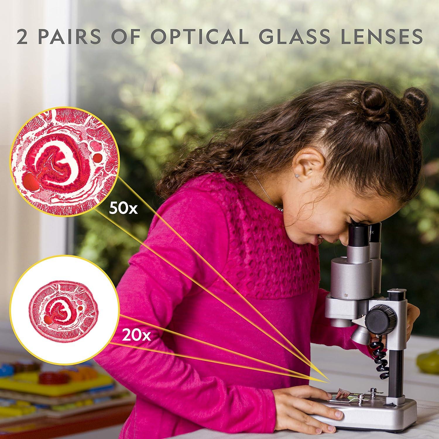 National Geographic Dual LED Kids Microscope – 50+ pc Science Kit with 10 Prepared Slides & 10 DIY Blank Slides, Biology Experiment Activity, Microscope Kit for Kids 8-12 (Amazon Exclusive)(Microscope + 45 Slides)