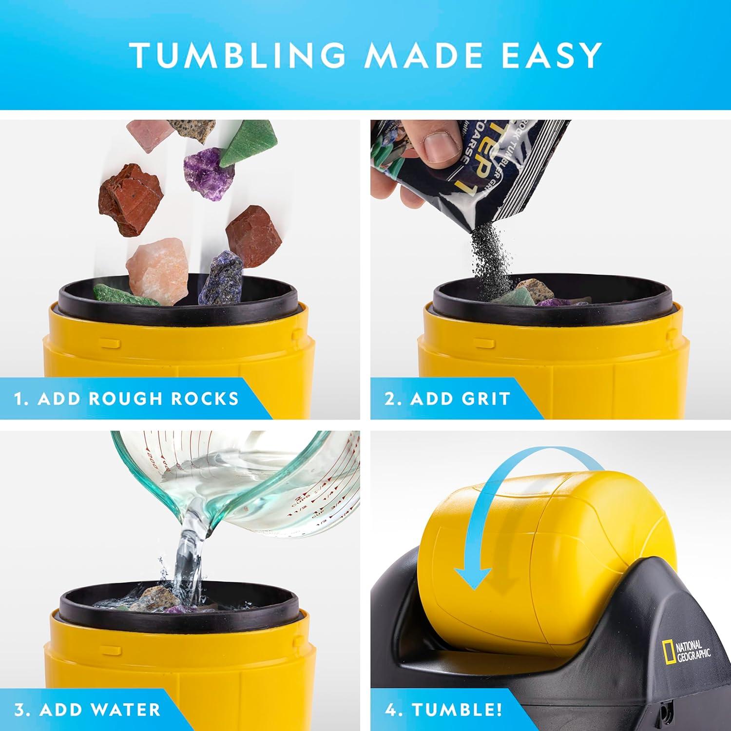 National Geographic Starter Rock Tumbler Kit – Durable Leak-Proof Rock Polisher – Complete Rock Tumbling Kit with 4-Stage Silicon Carbide Grit – Geology Hobby, Rocks & Crystals (Amazon Exclusive)