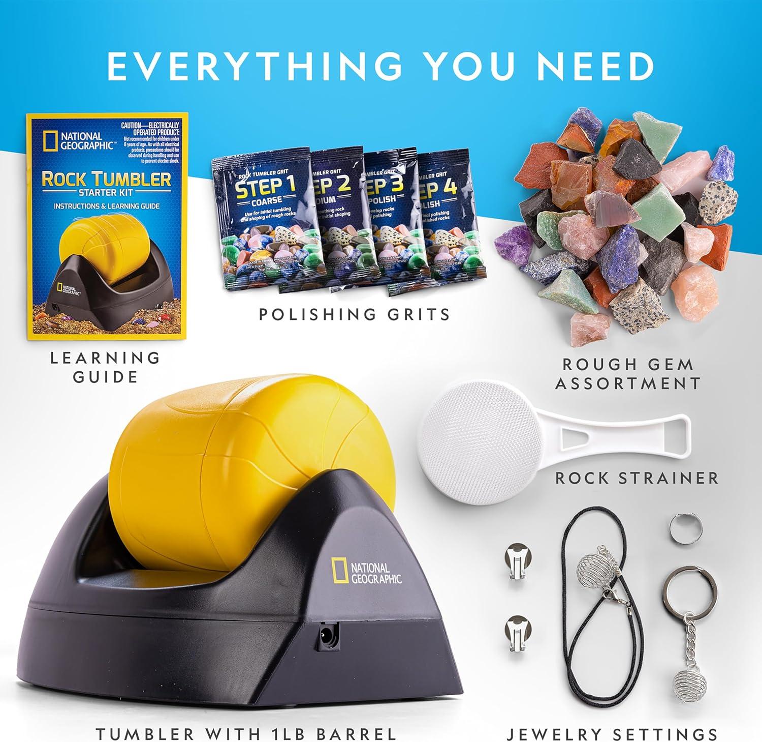 National Geographic Starter Rock Tumbler Kit – Durable Leak-Proof Rock Polisher – Complete Rock Tumbling Kit with 4-Stage Silicon Carbide Grit – Geology Hobby, Rocks & Crystals (Amazon Exclusive)