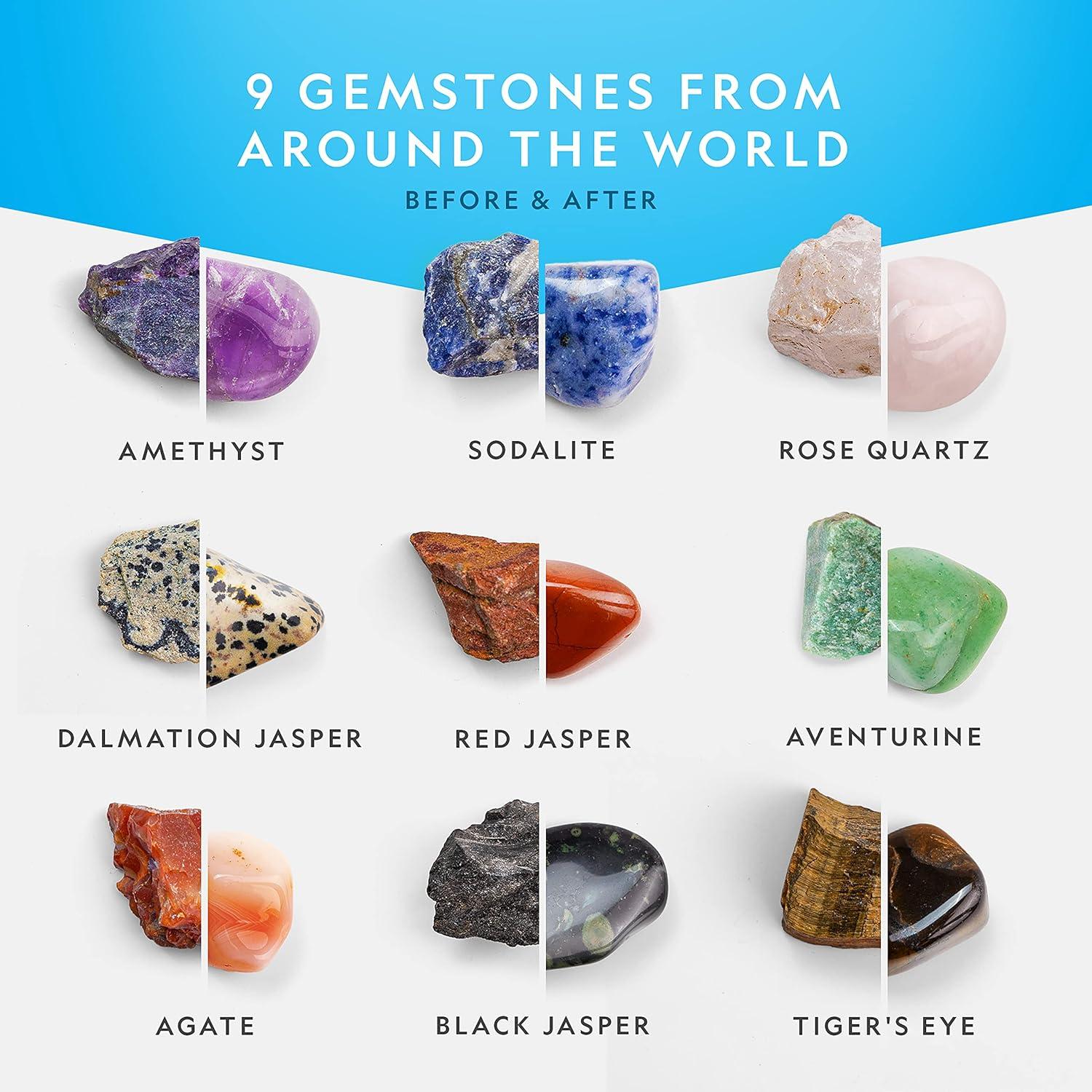 National Geographic Rock Tumbler Refill Kit 3 lbs. of Rough Gemstones and Rocks for Tumbling Including Amethyst and Quartz Supplies Include Tumbler Grit and Jewelry Accessories(Gemstone Mix)