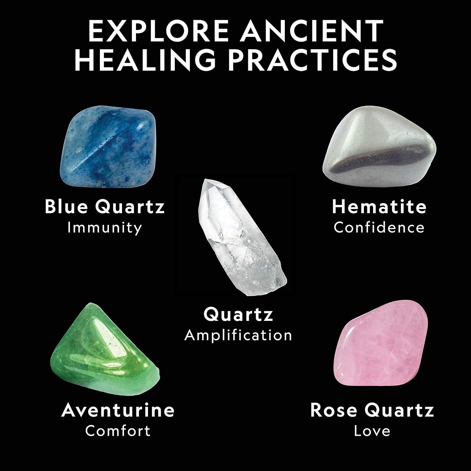 National Geographic Selenite Crystal Set – 2 lbs of Bulk Selenite Wands & 5 Premium Crystals, Rose Quartz, Hematite, Aventurine, Blue Quartz, Raw Crystals, Gemstones