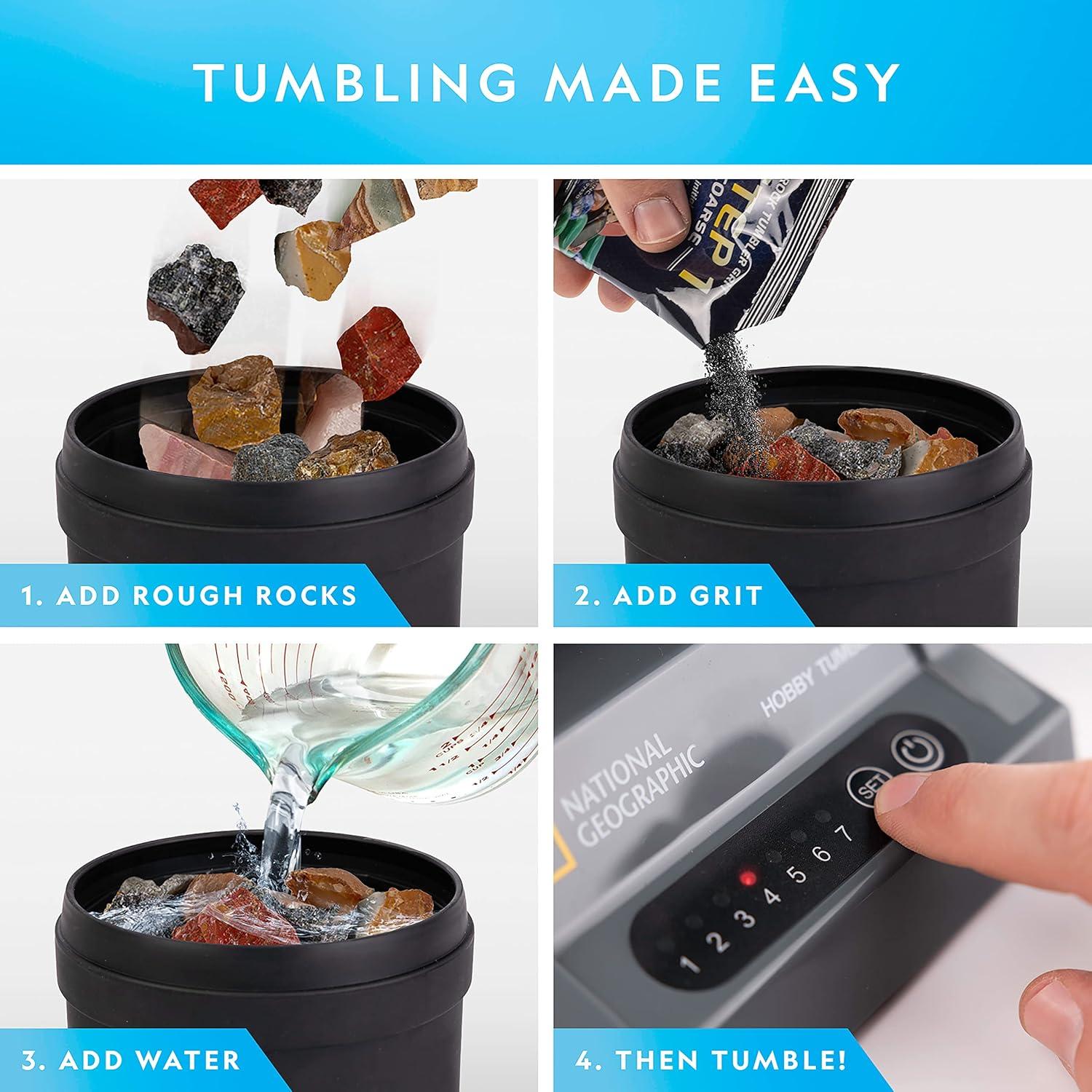 NATIONAL GEOGRAPHIC Rock Tumbler Refill Kit – 1 Lb. Madagascar Rocks for Tumbling with Rose Quartz, Red Jasper, Indigo Gabbro & More – Tumbler Supplies, Rock Polishing Grit and Jewelry Accessories(Madagascar Mix)